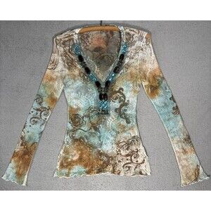 Boston Proper Lace Mesh Stretch Top Size XS Artsy Boho Layering Sheer Y2K Grunge